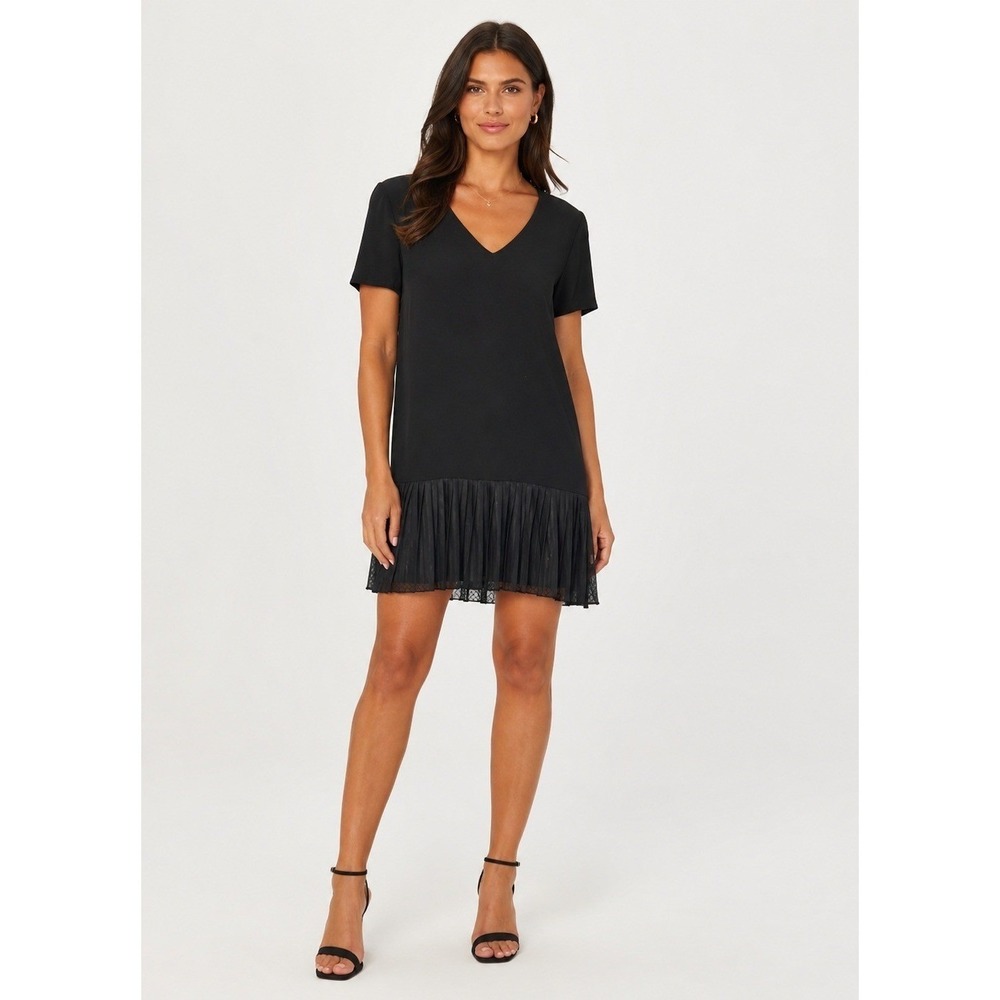 Karl Lagerfeld Modern Dress Womens 6 Black Knit Faux Leather Mini Skirt Lace NEW